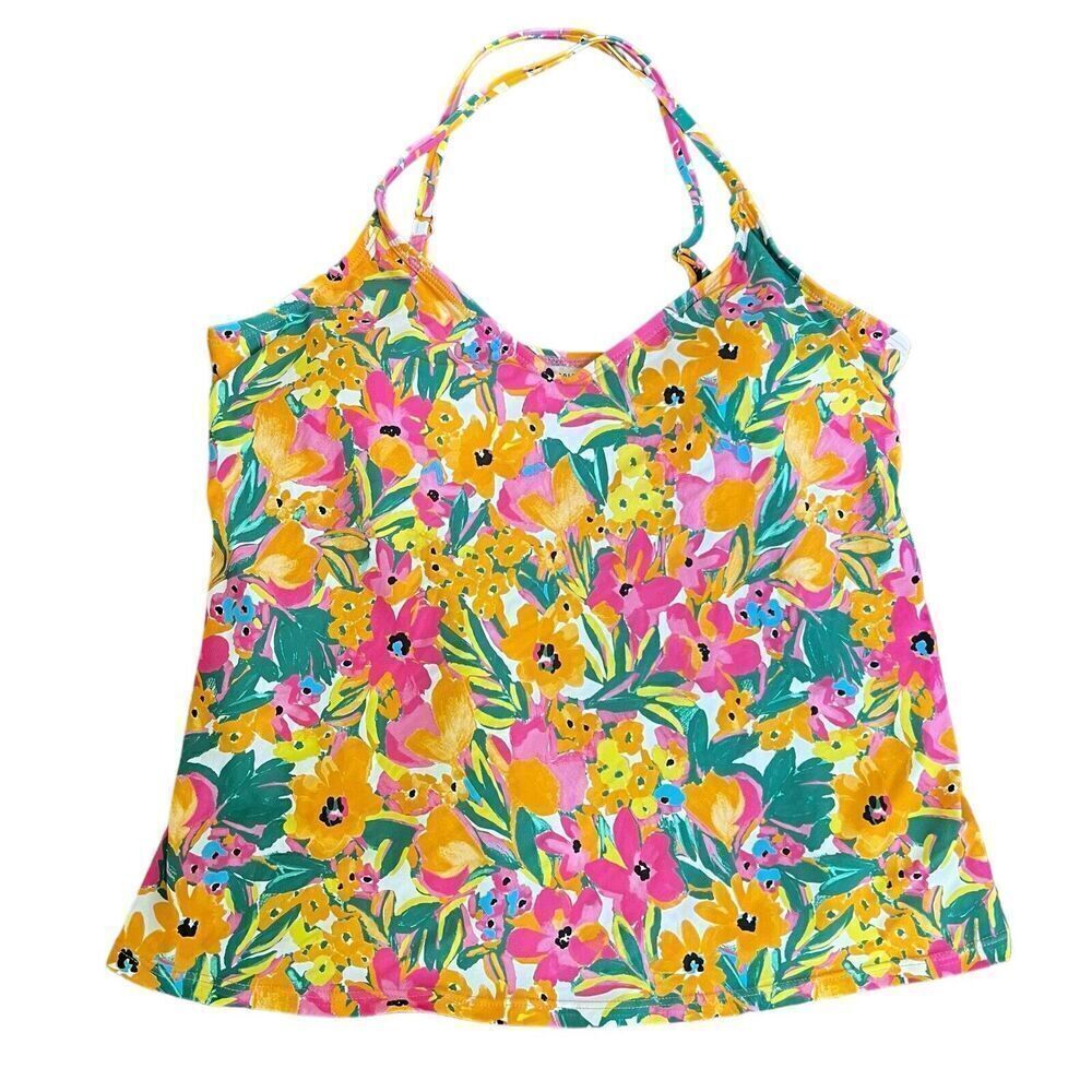 Anne Cole Pink Orange Floral Tankini Top Size Small NWT Spaghetti Strap